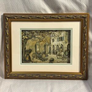 Vintage Anton Pieck 3D Decoupage Paper Tole Framed Village Scene